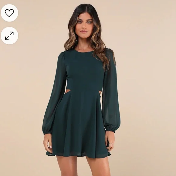 Lulus | Dresses | Garden Bliss Emerald Green Long Sleeve Cutout Mini Dress  | Poshmark